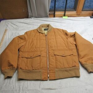 Golden Fleece Jacket Mens Large Beige Pockets Quilted Zip Bomber USA VTG RARE